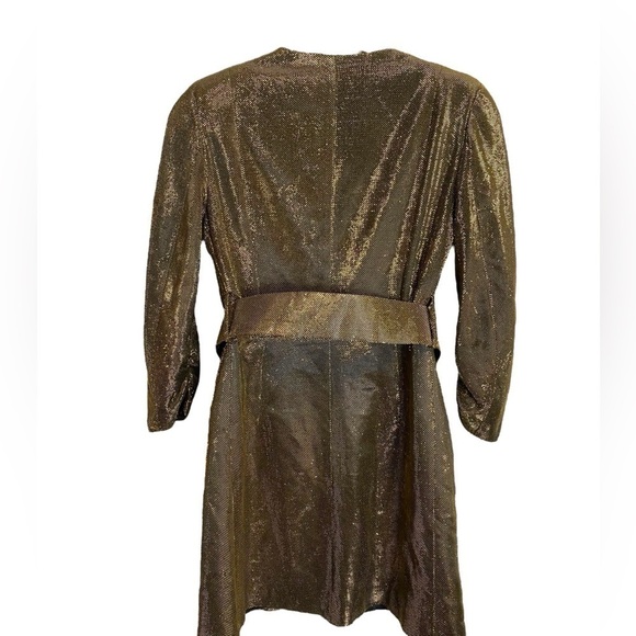 ZARA WRAP STYLE GOLD BELTED METALLIC THREAD BLAZER DRESS V NECK S - Picture 4 of 8